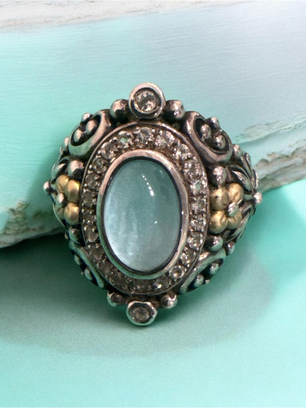 Barbara Bixby Sterling Silver 18k Blue & White Topaz Shangri-La Collection Ring